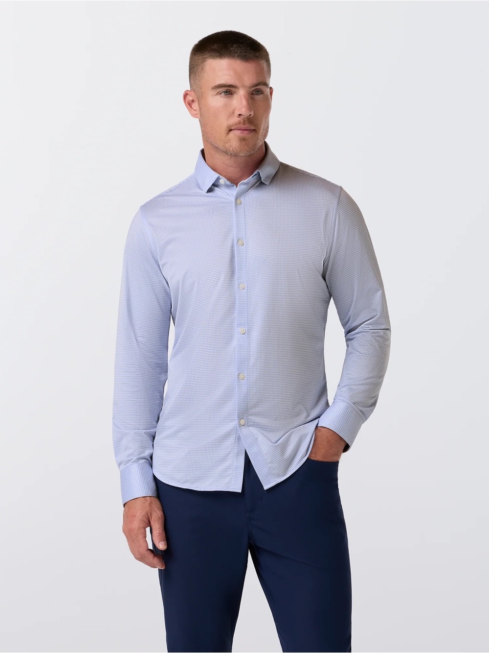 Mizzen+Main Halyard No Tuck Dress Shirt Cloud Blue Peter Gingham Size L NWT